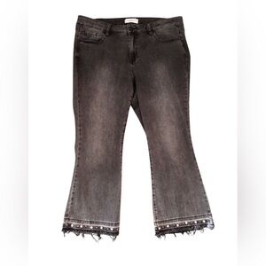 Lane Bryant Sz 16 Kick Boot Black Frayed Hem Cropped Jeans Pearl Frayed Hem